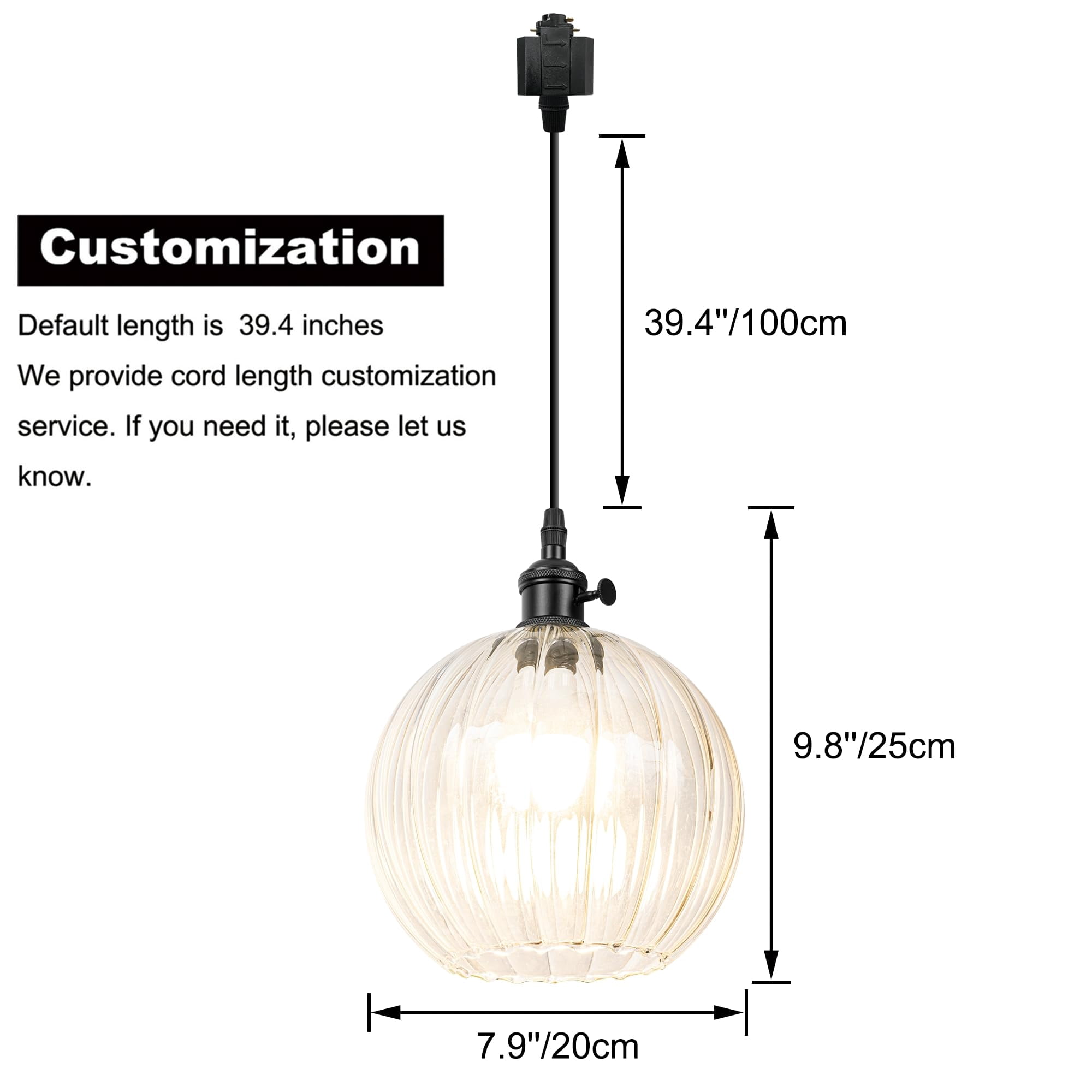 Kiven H-Type track lighting pendants,1-Light Modern h track pendant lights with Art Glass Lampsade,Decorative Track Lighting Fixture for Hallway Kitchen Island TB3604