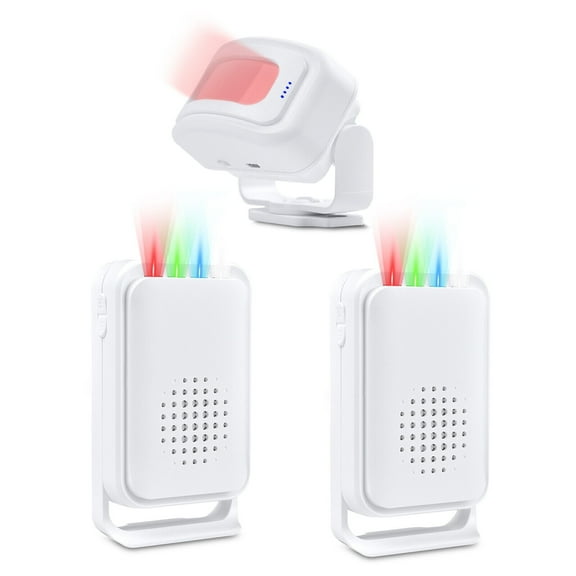 NineLeaf Motion Sensor Alarm,Door Buzzer for Business Entry,Motion Sensor Ring,918ft Long Range,4-color LED light,17Music 5Volume Levels,Easy installation,for Shops,Offices,hotel(2Receiver 1Sensor)