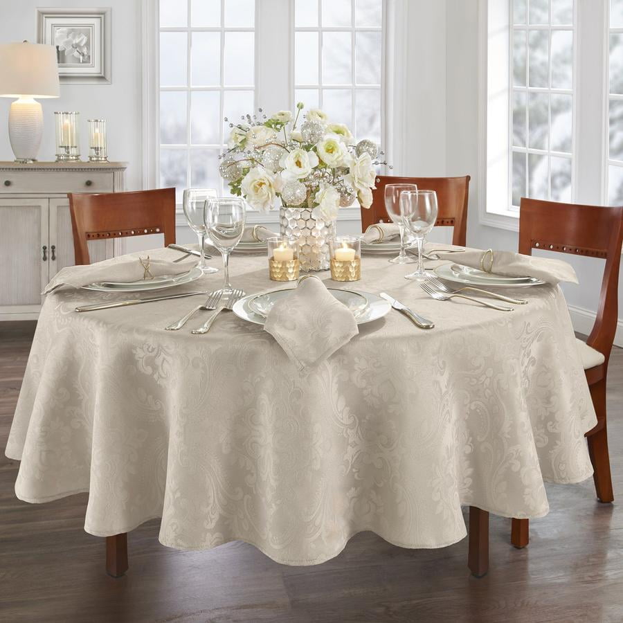 Caiden Elegance Damask Tablecloth 70" Round Taupe Elrene Home Fashions