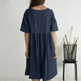 thumbnail image 3 of qILAKOG Summer Dresses 2024 Cotton Linen Button Short Sleeve Crew Neck Working Dress Solid Round Neck Casual Women's Dress Plus Size Mini Dress, Navy&M, 3 of 8