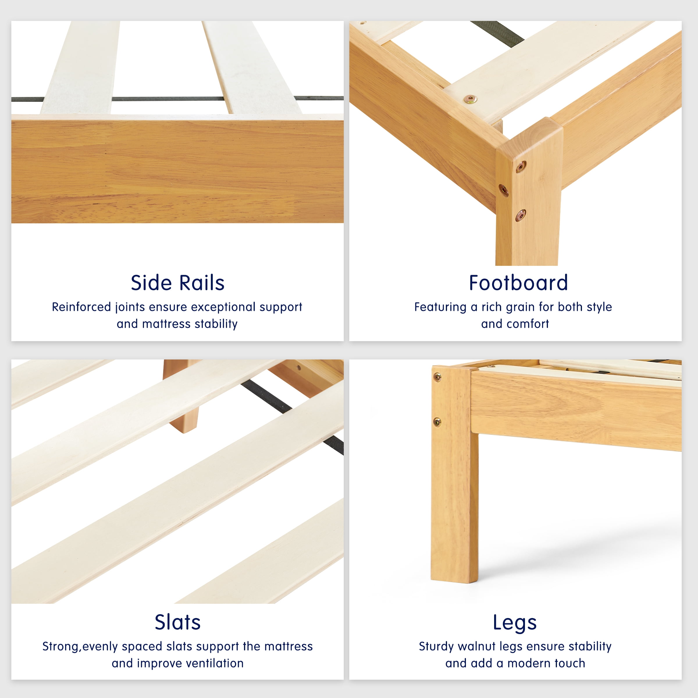 Twin Size Bed Frame, Solid Wood Platform with Wood Slat Support, No Box Spring Needed, Natural