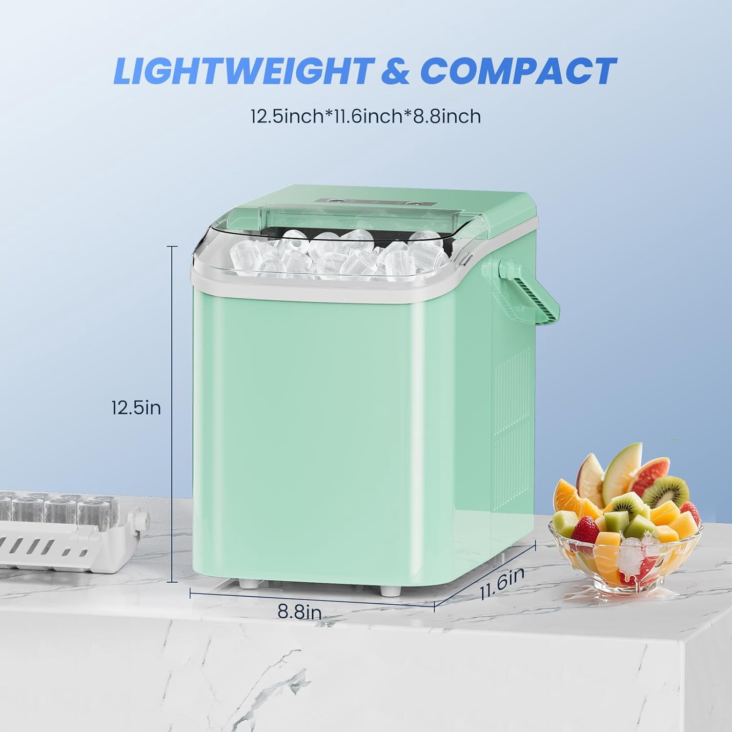Portable Ice Machine Countertop with Handle, 9 Bullet Ice Cubes in 6 Mins, 26lbs/24Hrs, Auto-Cleaning, Includes Basket and Scoop for Home Kitchen RV Camping