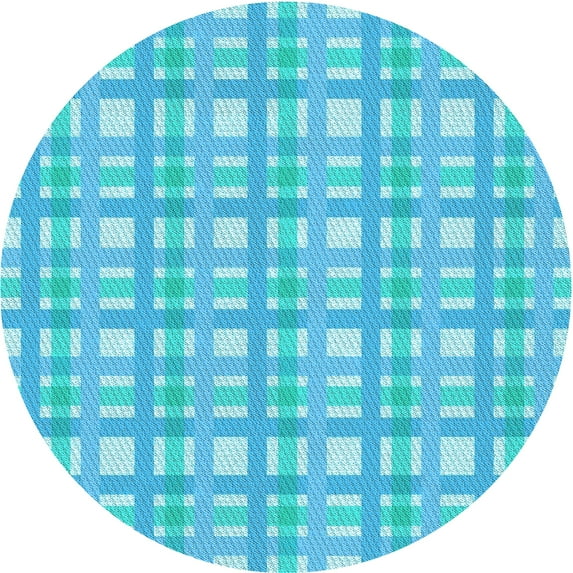 Ahgly Company Indoor Round Patterned Bright Turquoise Blue Area Rugs, 8' Round