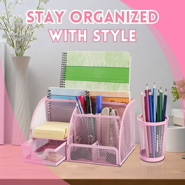 Desk Organizer for Women, Mesh Office Supplies Desk Accessories