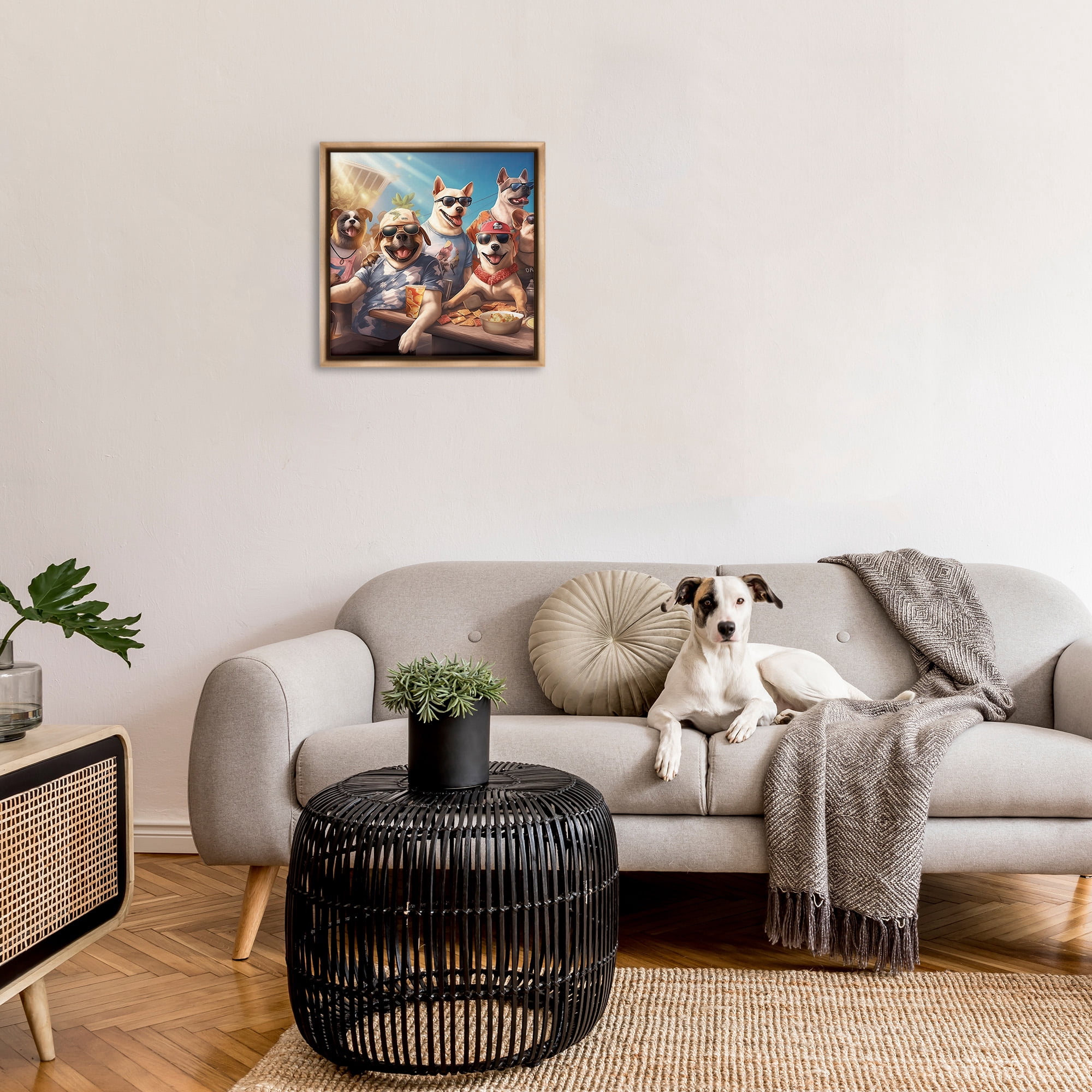 Stupell Industries Dogs Enjoying Summer Animals & Insects Painting Brown Floater Framed Canvas Art Print Wall Art, 25 x 25