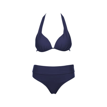 2 Piece Bikinis V-Neck for Women Push Up Padded Bra Bikini Set Swimsuit Swimwear Bathing Suit Swim Suits Trendy 2025 Dark Blue