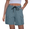 thumbnail image 2 of Costeam Womens Cargo Bermuda Shorts Lightweight Casual Summer Dual Button Flap Cargo Pockets Drawstring Elastic High Waist Loose Relaxed Mid Knee Walking Lounge Short Pants, 2 of 8