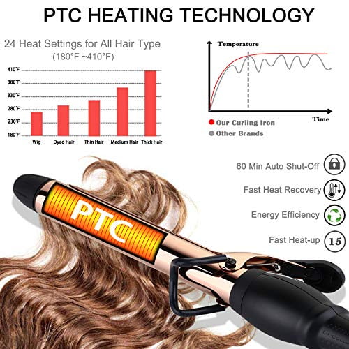 Dual Voltage Hair Curling Iron 1 Inch Professional Titanium Rotating Curling Wand with LCD