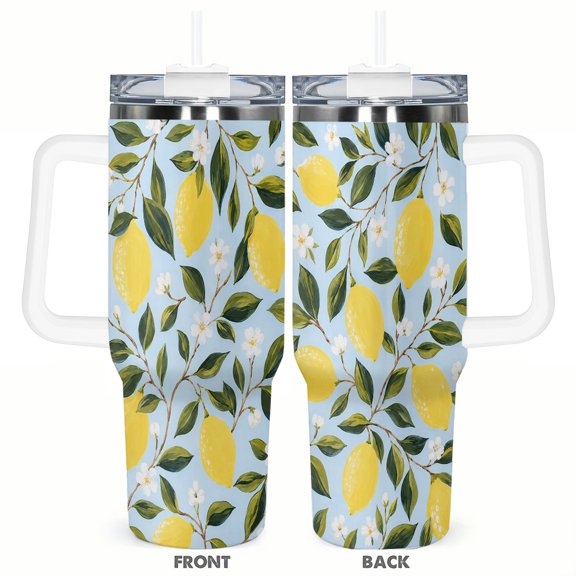 40oz Lemon Floral Insulated Car Tumbler Travel Coffee Cup Gift Spring Citrus Design Vacuum Insulated Travel Cup for Hot Cold Drinks