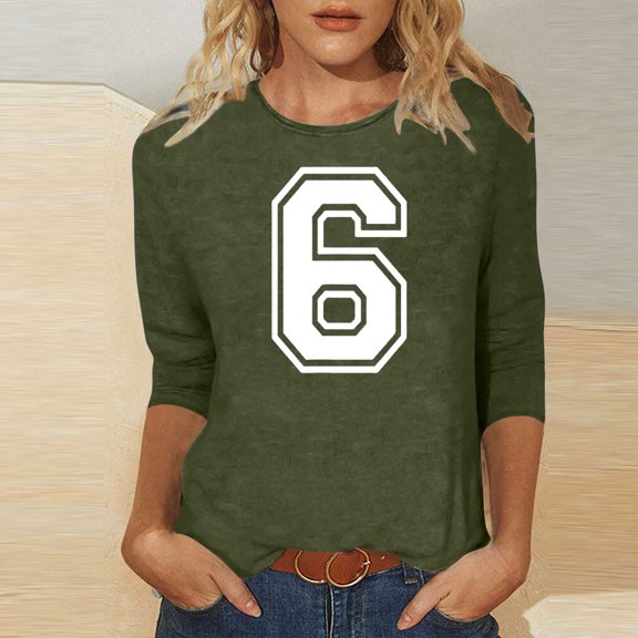 Vetsdori Three Quarter Sleeve T-shirts for Ladies Plus Size Tunic Pullover Holiday,Summer Graphic Dressy Round Neck Womens Tops