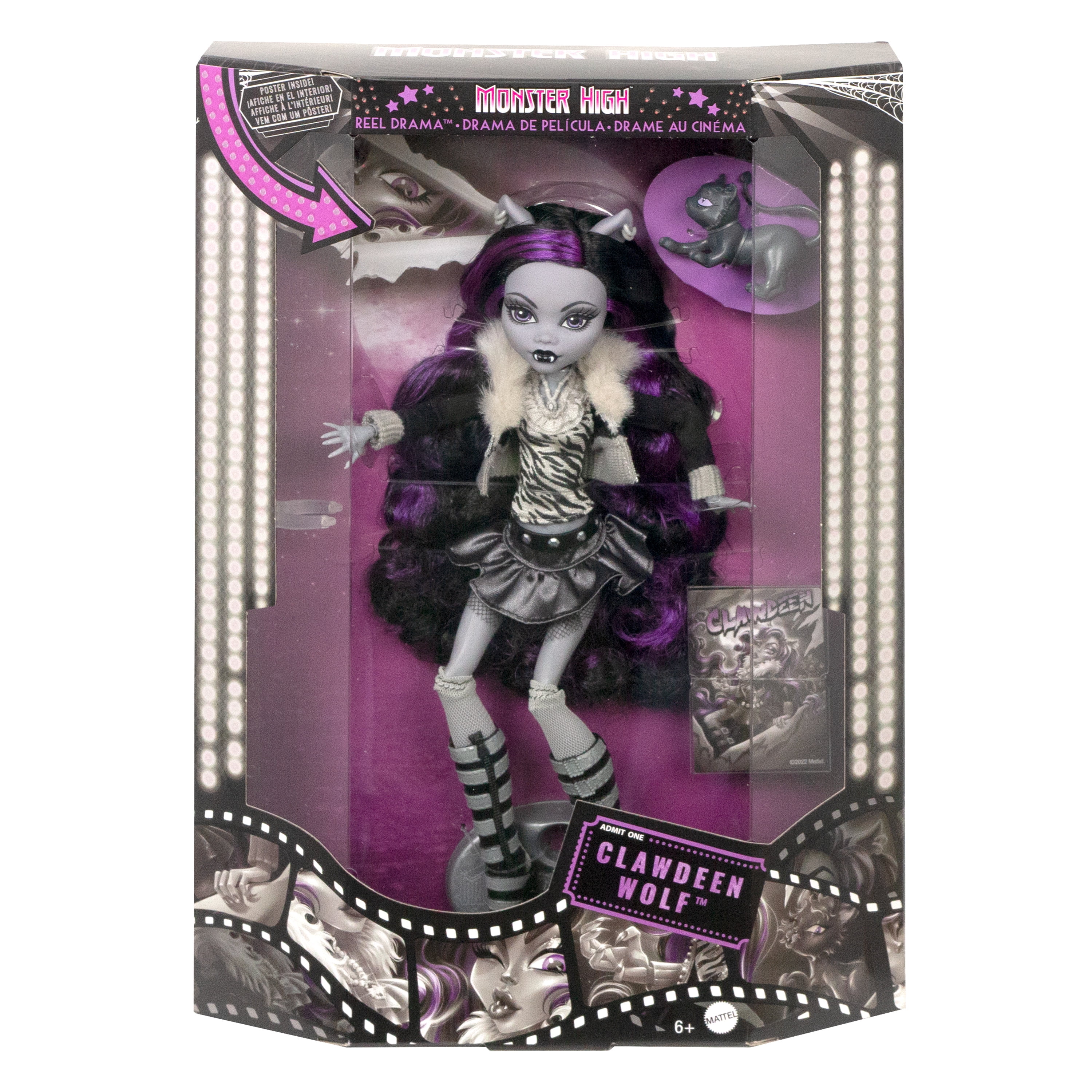 Monster High-Poupée Clawdeen Wolf-Poupée en noir et blanc avec posters