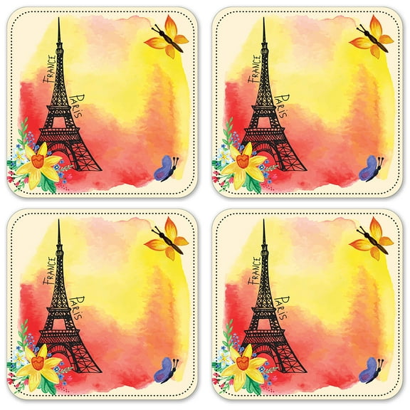 Vinyl Drink Coasters - Set of 4 - Eiffel Tower with Butterfly