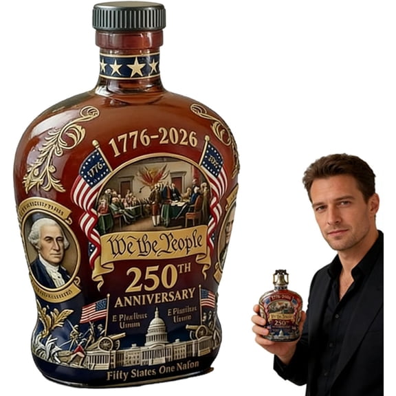 U.S. 250th Anniversary Commemorative Whiskey Bottle, Patriotic Personal Reserve Liquor Decanter, Glass Bottle for Bourbon Scotch Whiskey or Wine Display and Gift