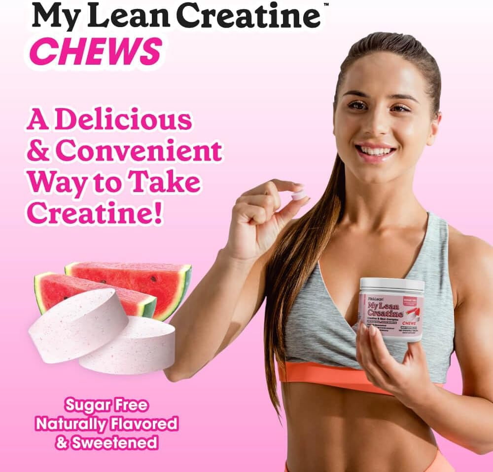 Fit & Lean My Lean Creatine Chewable Tablets, Creatine Monohydrate with GAA, Muscle Performance, Cognitive Function, Reduced Water Retention, Watermelon, 120 Count, 30 Servings