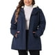 thumbnail image 1 of Abrigo de mujer plus size Agnes Orinda, chaqueta con capucha forrada de felpa, cintura elástica, cierre de cremallera y botones, mangas largas, parka con bolsillos, 3X azul oscuro, 1 of 6