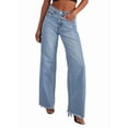 thumbnail image 1 of Pantalones Vaqueros de Pierna para Mujer, Cintura Alta, Elásticos, con Dobladillo Sin Rematar Azul L, 1 of 7