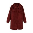 thumbnail image 5 of Lovskoo Womens Fuzzy Fleece Jacket Button Down Lapel Fluffy Shacket Winter Coat Long Sleeve Solid Color Faux Shearling Oversized Jacket Red, 5 of 6