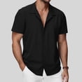 thumbnail image 2 of Men's Short Sleeve Shirt With Collar Casual Loose Fit Breathable Business Top 95% Cotton 5% Spandex Solid Color Daily Home | Zenithor,Black L, 2 of 9