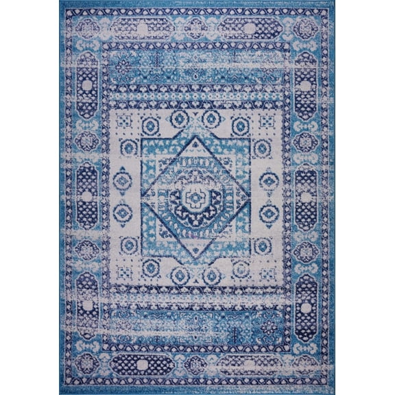 Ladole Rugs Zosia Traditional Style Diamond Design Polypropylene Turkish Area Rug Carpet in Blue, 7x10 (6'5" x 9'5", 200cm x 290cm)