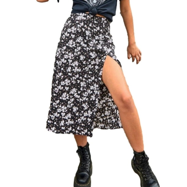 WSEVYPO Women's Boho Leopard Skirt High Low Split Summer Beach Midi ...