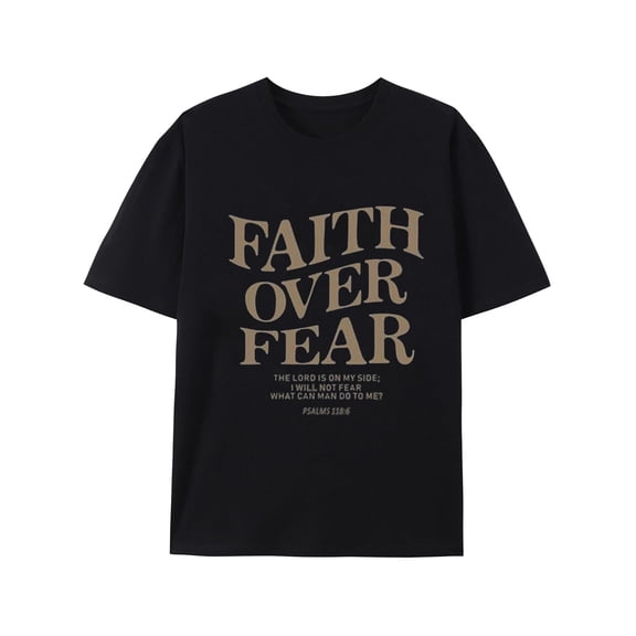 Greenink Christian Faith Over Fear T-Shirt for Men Jesus Religious Shirts Graphic God Tees Christian Shirt Black