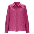 thumbnail image 5 of Lenpel Button down Shirts for Women Trendy Long Sleeve Collared Hollow out Embroidered Tops Dressy Casual Blouses(Hot Pink,Medium), 5 of 7