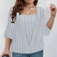 thumbnail image 2 of hxobax Womens Striped Sweaters Rib Knit Pullover Tops Casual Square Neck Jumper Shirt Fake Two Piece, 2 of 6
