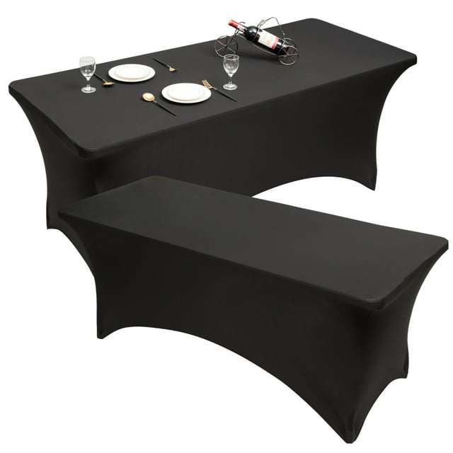 Costway 2Pcs 8ft Rectangulaire Spandex Nappe de Table Noir