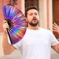 thumbnail image 6 of 10 Inch Colorful Stripe Kung Fu Fan - Boots On The Ground Hand Fan, Clacking Fans for Line Dancing, Popping Fans Large Holographic Folding Fan Iridescent Clack Hand Fan,Foldable Craft Holding Laser, 6 of 6