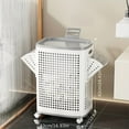 thumbnail image 4 of Perforated Plastic Rolling Laundry Hamper with Lid - 70L Large Capacity Mobile Storage Basket, White Portable Laundry Basket with Handle for Home Use, 4 of 7