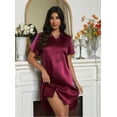 thumbnail image 2 of Ekouaer Satin Nightshirt for Women Button Down Nightgown Silk Short Sleeve Sleepshirt Notch Collar Sleepwear S-3XL, 2 of 6