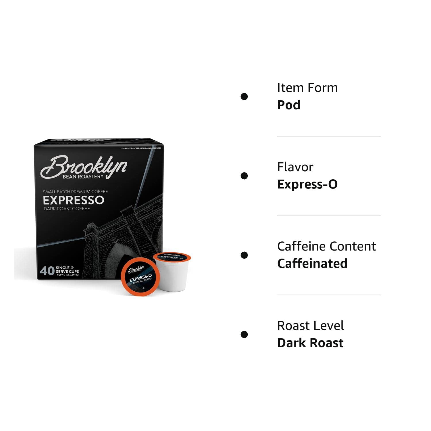 Brooklyn Bean Roastery Express-O Coffee Pods for Single-Serve Coffee Brewers, 40-Pack