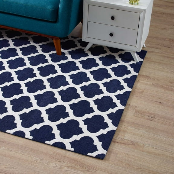 Modway Lida Moroccan Trellis 8x10 Area Rug in Navy and Ivory