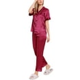 thumbnail image 4 of Conjunto de pijama de 2 piezas para mujer INSPIRE CHIC, camisa de dormir con botones y pantalones, ropa de noche, color rojo, 4 of 6