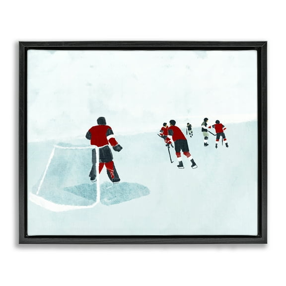 Stupell Industries Hockey Players on Ice Sports Painting Black Floater Framed Canvas Art Print Wall Art, 21 x 17