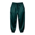 thumbnail image 5 of felwors Women's Satin Capri Joggers High Rise Cropped Lounge Pants with Elastic Cuffs Pockets（Dark Green， XXL）, 5 of 5