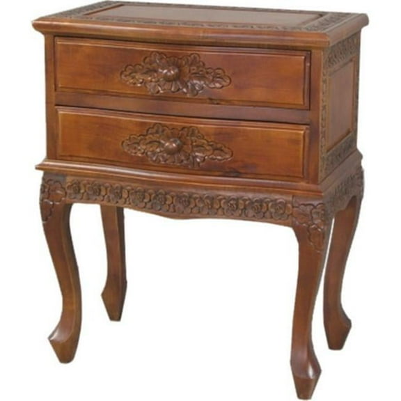 International Caravan  Carved Wood Two Drawer Table - Brown Stain - 21 L x 12 W x 25 H in.