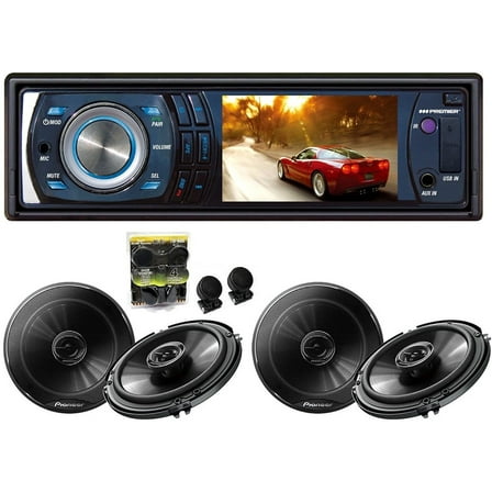 Absolute DMR-380BTAD 3.5-Inch In-Dash Single Din Receiver With 2 Pairs Of Pioneer TS-G1645R 6.5 Speakers And Free Absolute TW600 Tweeter