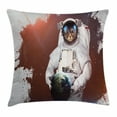 thumbnail image 1 of Outer Space Decor Throw Pillow Cushion Cover, Cute Kitty Cosmonaut Earth World in front of Color Splash Surreal Design, Decorative Square Accent Pillow Case, 18 X 18 Inches, Red White, by Ambesonne, 1 of 2