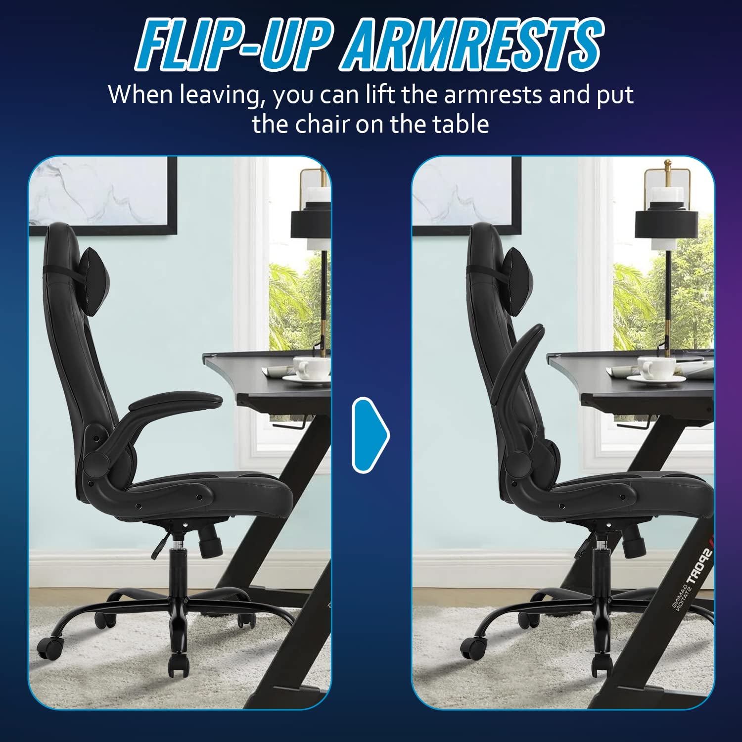 BestOffice Adult Solid Print PU Leather and Mesh PC Gaming Chair with Lumbar Support and Swivel, Black