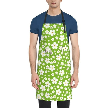 

Coaee Green White Flowers for Waterproof Apron for Unisex Adult with Adjustable Bib Apron