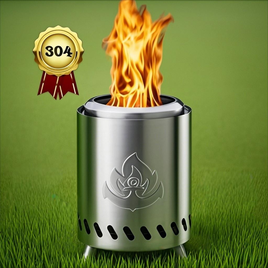 Auseo Tabletop Fire Pit Smokeless Compact & Portable Dual Fuel with Portable Bag, 304 Stainless Steel - Burning, Gardens, Patios