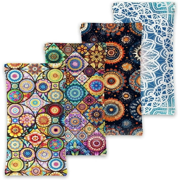 4Pcs Soft Glasses Case Fantasy Squeeze Top Eyeglass Case Travel PU Leather Sunglass Case Pouch for Women Men