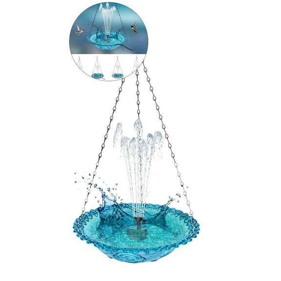 WNFJR Hanging Solar Bird Bath Fountain, Durable Metal Bird Bath Bowl with Solar Powered Pump & 4 Water Spray Nozzles for Outdoor Garden Backyard Patio Lawn