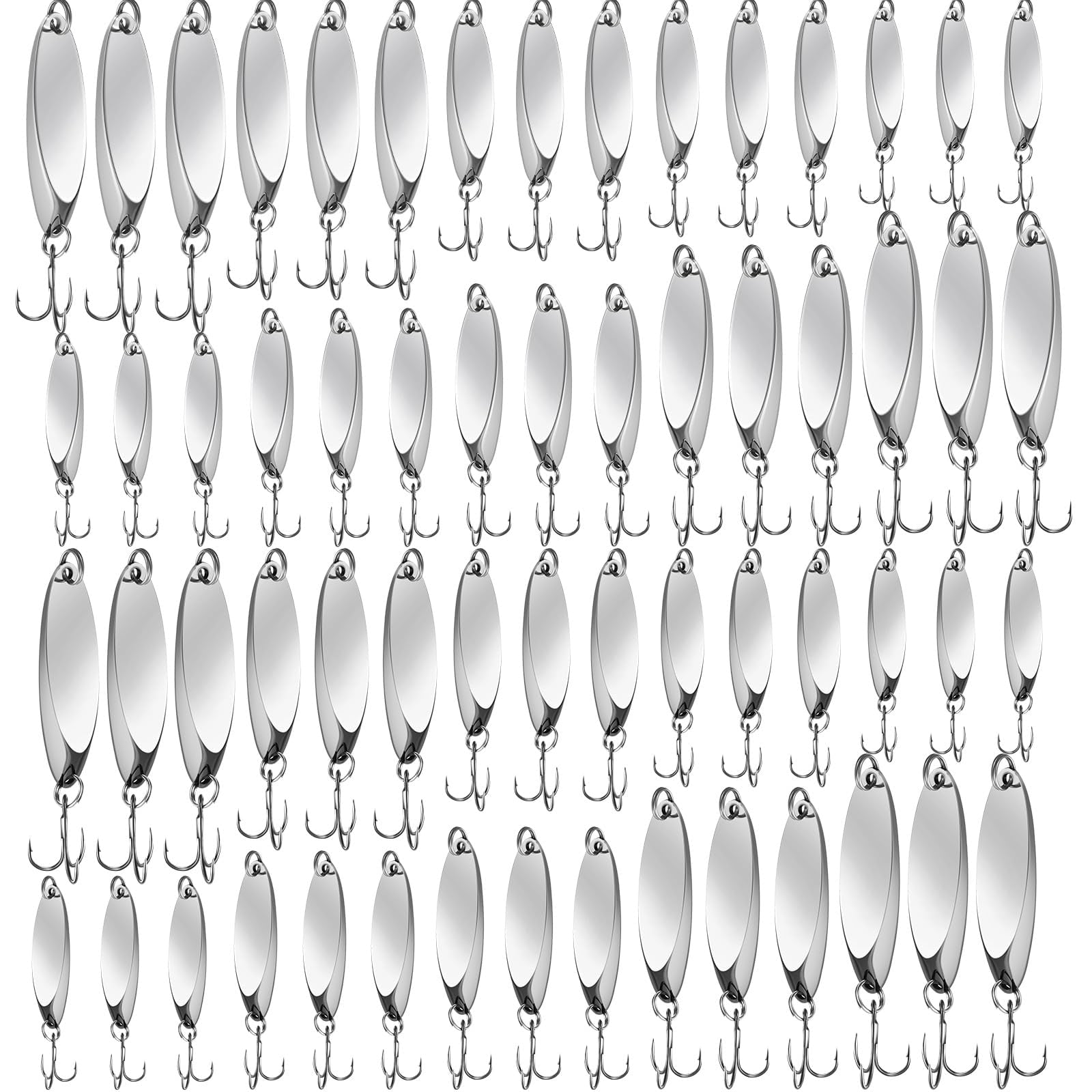 Fishing Lures Spoons Saltwater Treble Trout Hard Metal Spinner Baits 5 Sizes Casting Spoon Hooks For Salmon Bin 1/5 1/4 3/8 1/2 3/4 Oz