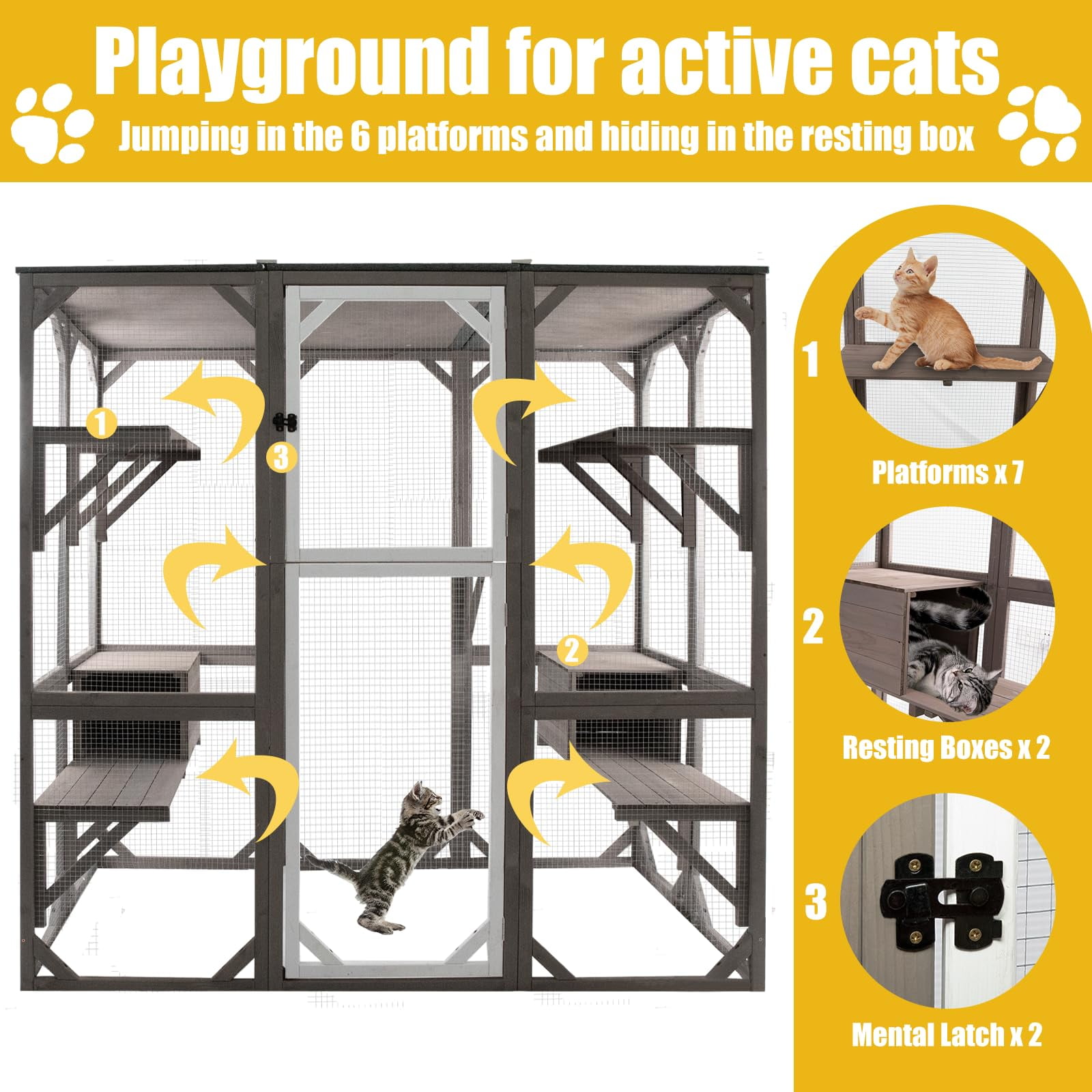 Gowoodhut Catio Cat Enclosures Outdoor Wooden Weatherproof Cat House with Multi Platforms