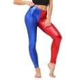 thumbnail image 3 of KDFJPTH Women Plus Size High Waist Shiny Metallic Leggings Stretch Workout Yoga Pants Disco Party Tights Dark Blue L, 3 of 3