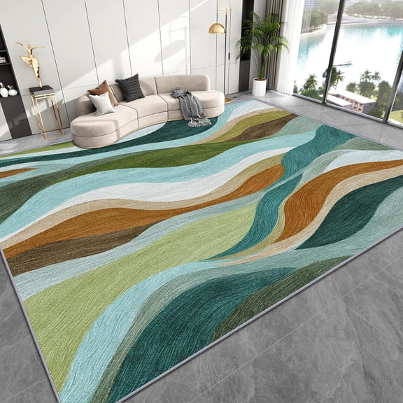 Abstract Wave Area Rugs, Colorful Modern Carpet, Washable Non Slip Low Pile Soft Rug for Bedroom Living Room Decor Mat 2ftx3ft