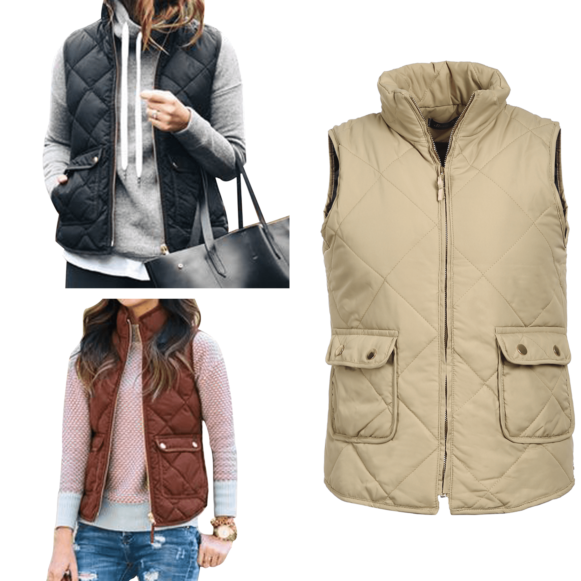 Winter Women Slim Zipper Warm Coat Jacket Sleeveless Hooded Vest ...