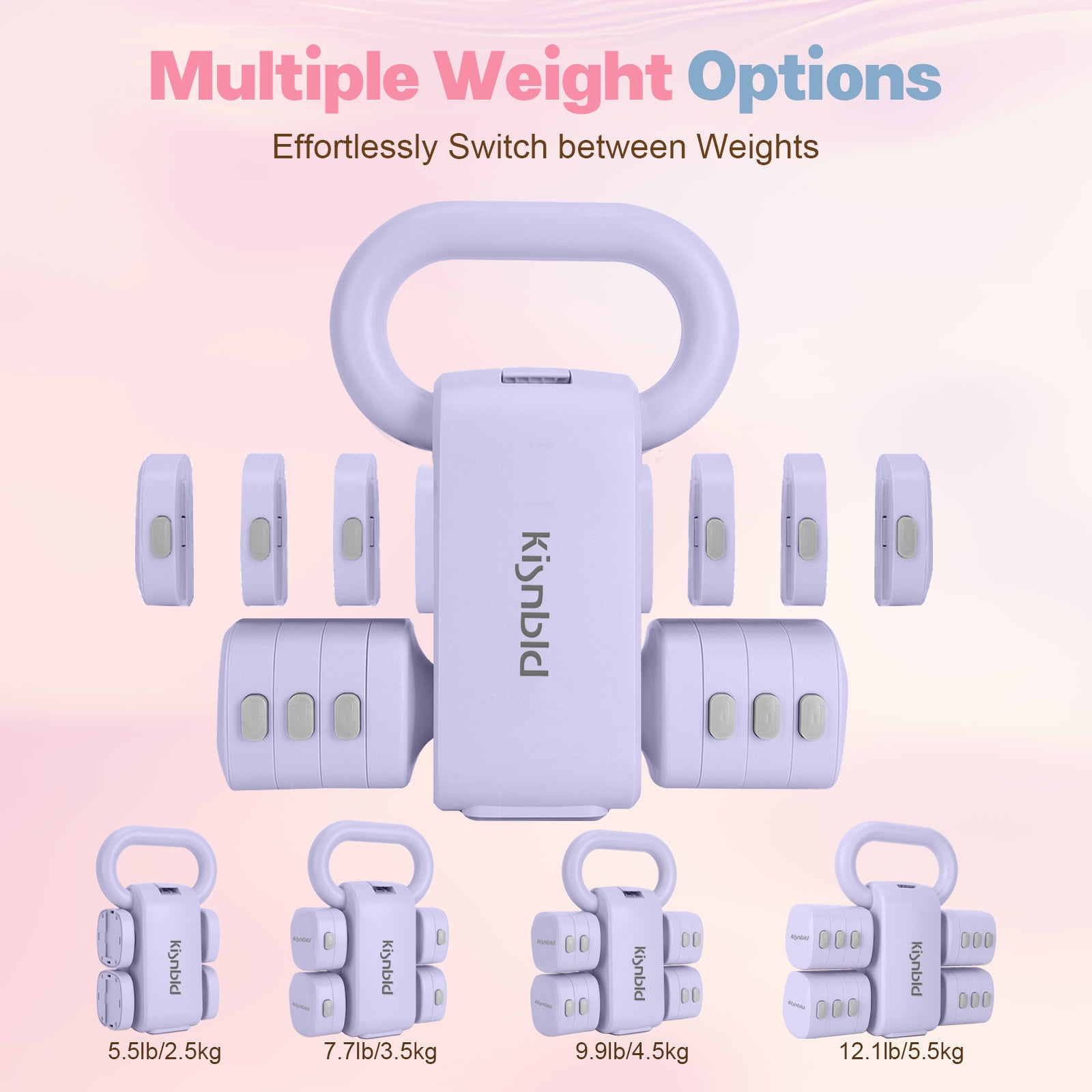 kisnbld Adjustable Kettlebell Set, 2 in 1 Free Weights Dumbbells & Kettlebell Set for Women with Fast Adjustment, Each 2lb 3lb 4lb 5lb Hand Weights Set for Home Gym & Outdoor Exercise Training